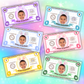 6 pc Personalized Easter Money with Photo, Printed Holographic Bunny Bucks, Custom Child Basket Filler, Laminated Cash for Egg Hunt