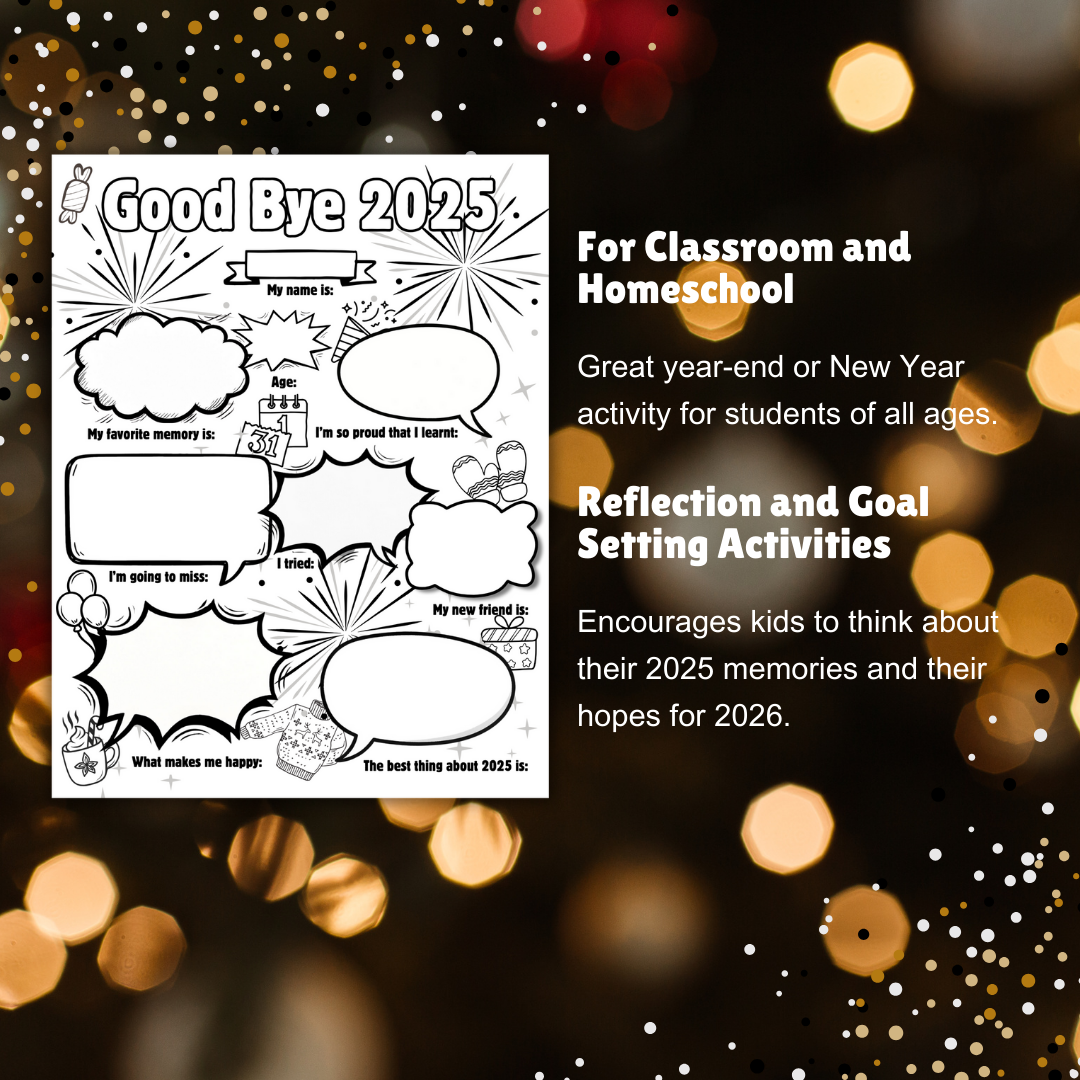 New Year Goals and Resolutions Printables Digital Download School Coloring Year in Review Vision Board