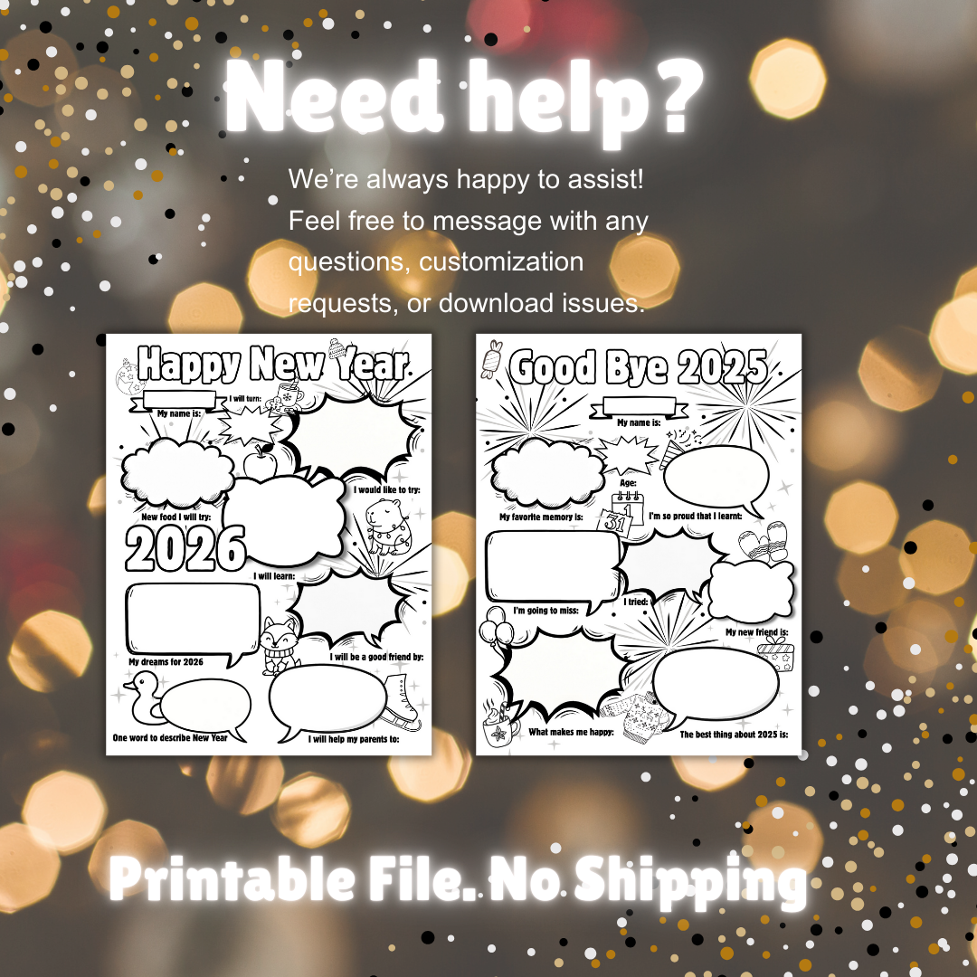 New Year Goals and Resolutions Printables Digital Download School Coloring Year in Review Vision Board