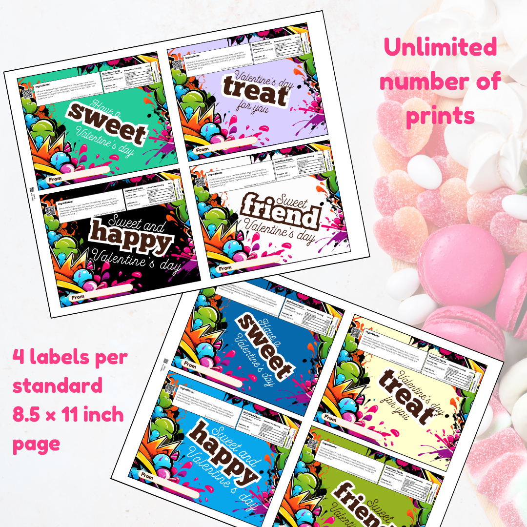 School printable Class Valentines Candy Tube Labels Cards for friends on Valentine's Day Small gifts ideas
