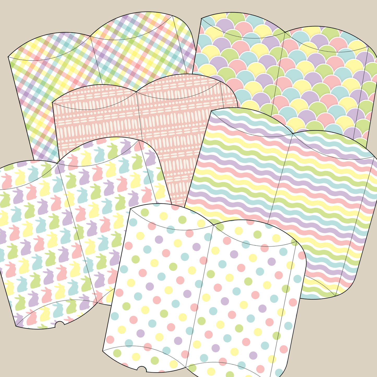 Easter Patterns Cute Pillow Boxes Bunny Egg Hunt and Party Goody Bags Children and Adults