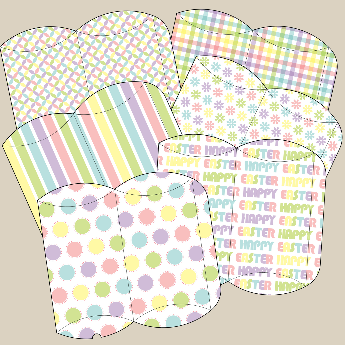 Easter Patterns Cute Pillow Boxes Bunny Egg Hunt and Party Goody Bags Children and Adults