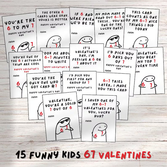 Kids Funny 67 Valentine’s cards, tween, school boys girls valentines day gift. Printable PDF meme, brain rot, funny. Perfect for school