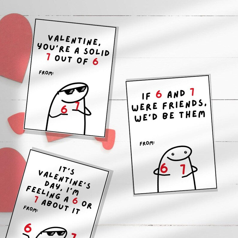 Kids Funny 67 Valentine’s cards, tween, school boys girls valentines day gift. Printable PDF meme, brain rot, funny. Perfect for school