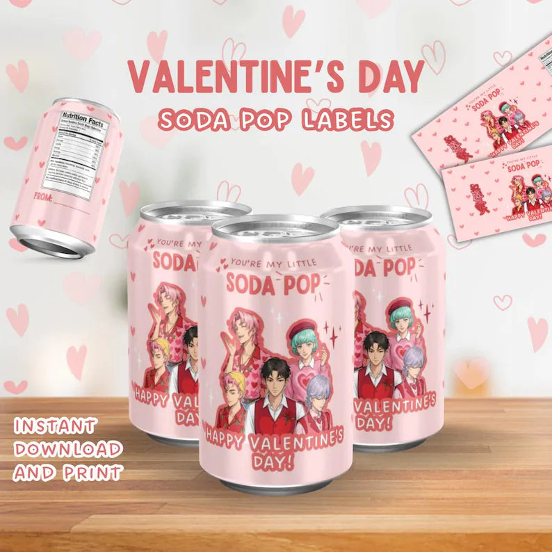 Kids Soda Pop Valentine’s Day cards, Tweens Valentine School treat, Printable File Digital download. Perfect for school handout and parties
