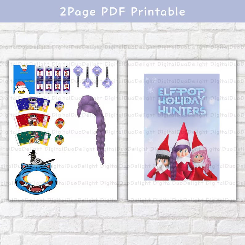 Printable Elf Accessories set, Holiday craft miniatures DIY Elf Props Instant digital download, Christmas Santa toy
