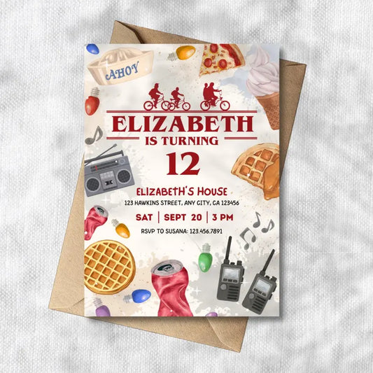 Kids Teens Retro party invitation, 80s TV Show Birthday Theme, Canva editable, PDF Print