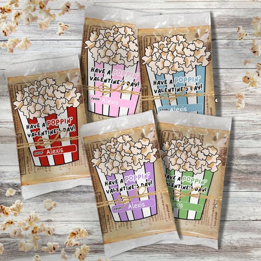 Popcorn bag Valentine's day cards, girls boys gift tween kids valentines,Printable Cards PDF Popcorn Sticker Printable kids classroom party,