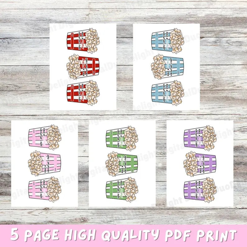 Popcorn bag Valentine's day cards, girls boys gift tween kids valentines,Printable Cards PDF Popcorn Sticker Printable kids classroom party,