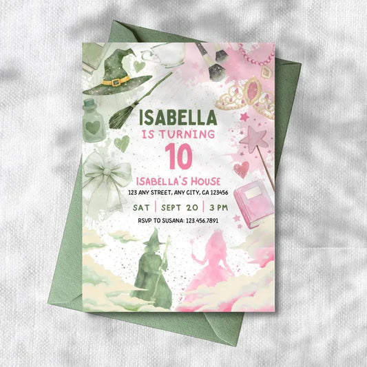 Kids Teens Witch movie party invitation, Wicked TV Show Birthday Theme, Canva editable, PDF Print