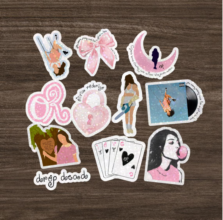 11 pc Music Pink Sticker Pack, Pop star Collectable Decals, Kids teens music gift decoration, Glossy Holographic Waterproof Stickers