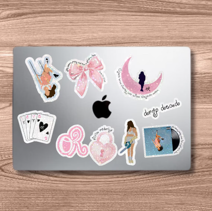 11 pc Music Pink Sticker Pack, Pop star Collectable Decals, Kids teens music gift decoration, Glossy Holographic Waterproof Stickers