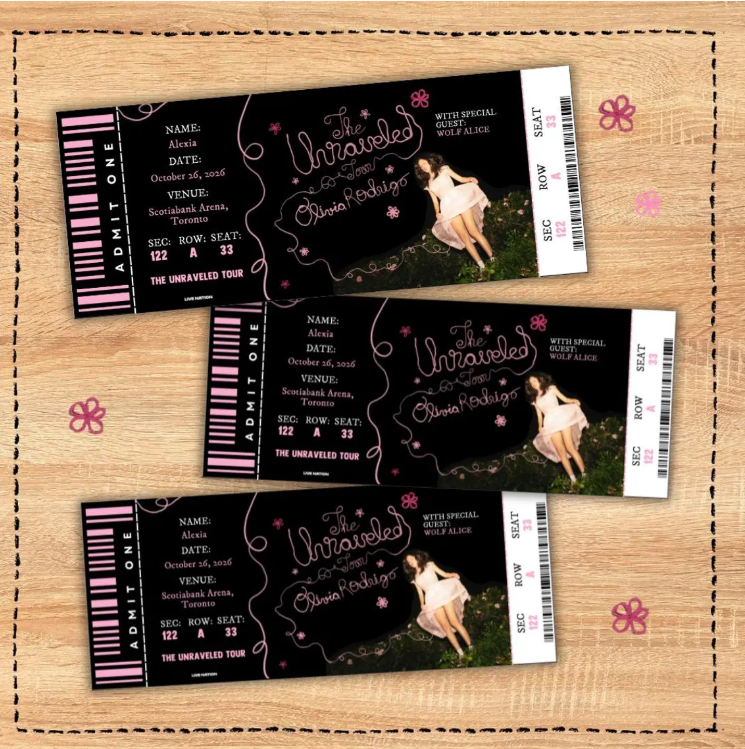 Editable Unraveled Tour Souvenir ticket, 3 pcs Olivia Pop singer themed Gift, Printable Girls Boys gift PDF, Instant download Surprise