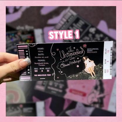Custom Unraveled Tour Souvenir ticket, Printed Olivia Rodrigo Pop singer themed, Girls Boys gift, Glossy holographic, Printed Next day shipping