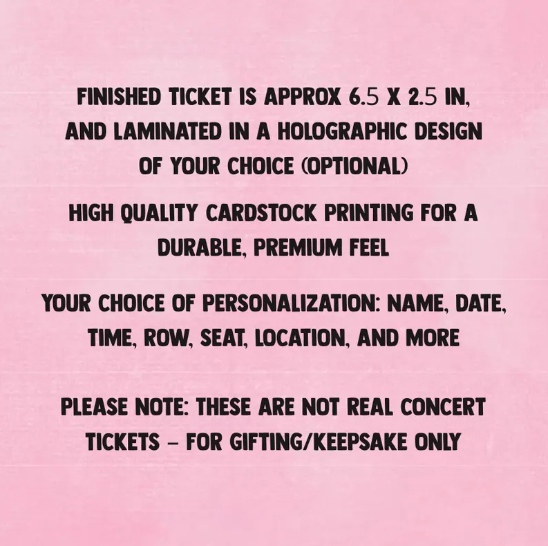 Custom Unraveled Tour Souvenir ticket, Printed Olivia Rodrigo Pop singer themed, Girls Boys gift, Glossy holographic, Printed Next day shipping