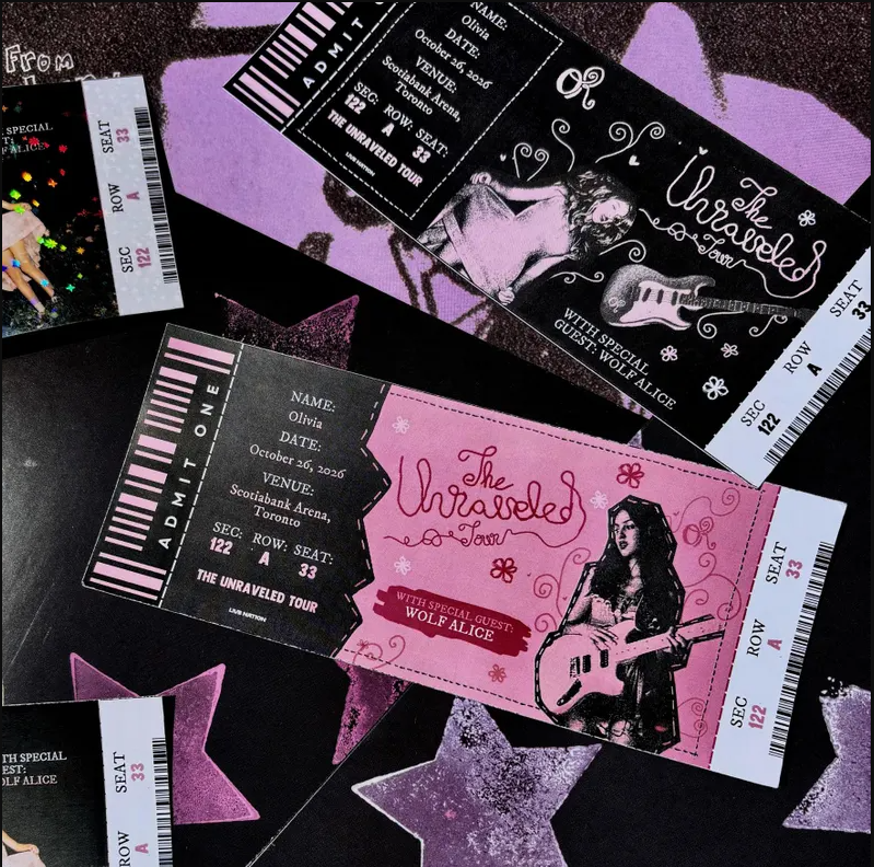 Custom Unraveled Tour Souvenir ticket, Printed Olivia Rodrigo Pop singer themed, Girls Boys gift, Glossy holographic, Printed Next day shipping