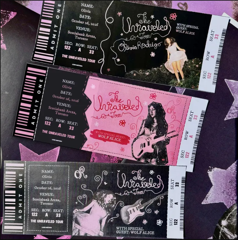 Custom Unraveled Tour Souvenir ticket, Printed Olivia Rodrigo Pop singer themed, Girls Boys gift, Glossy holographic, Printed Next day shipping