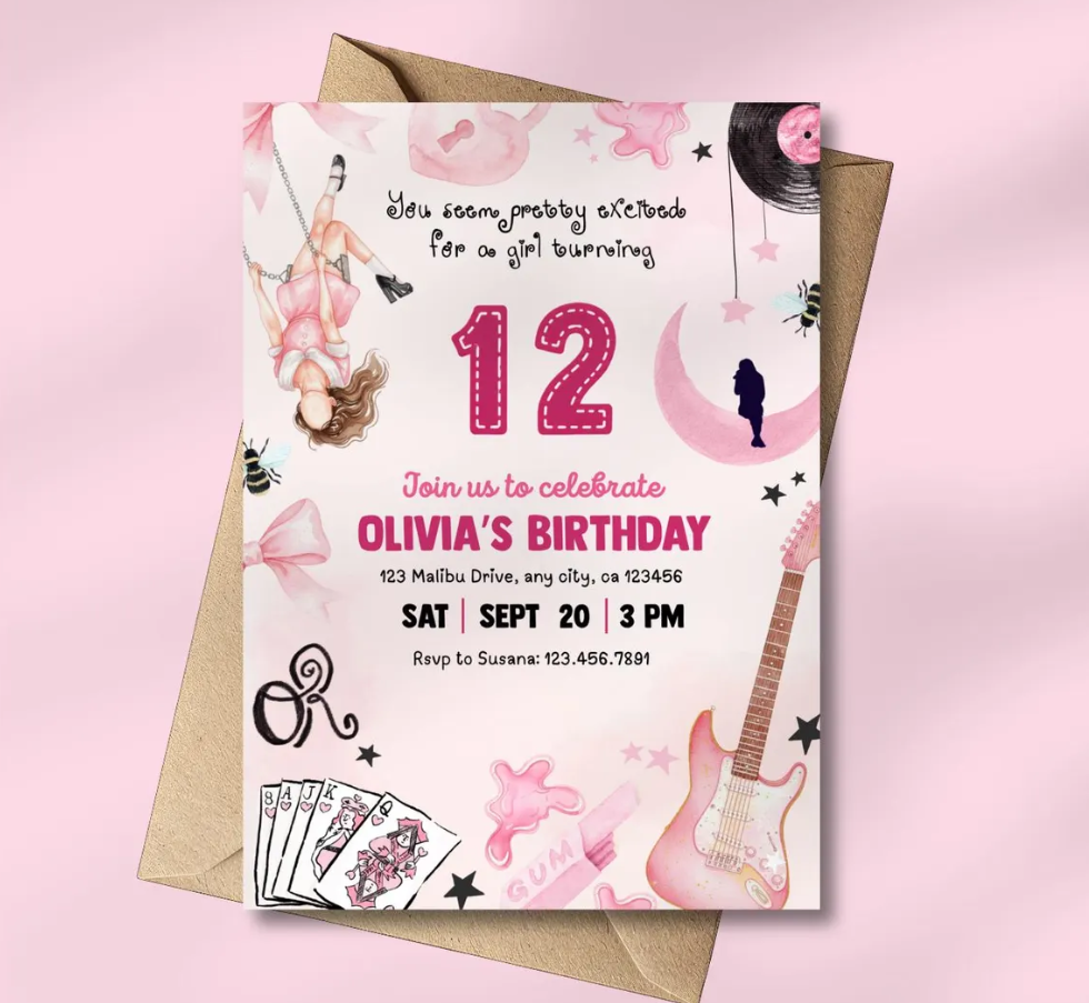 Olivia Rodrigo Themed party invitation, OR3 Pop star Birthday Theme, Canva editable, PDF Print