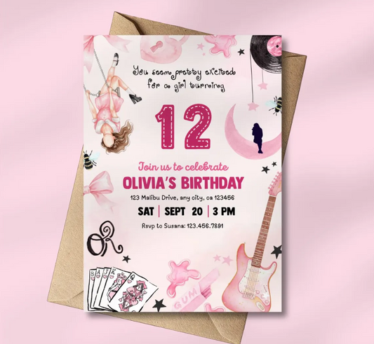 Olivia Rodrigo Themed party invitation, OR3 Pop star Birthday Theme, Canva editable, PDF Print