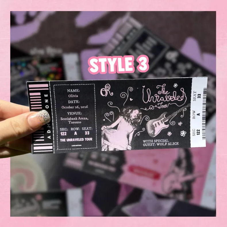 Custom Unraveled Tour Souvenir ticket, Printed Olivia Rodrigo Pop singer themed, Girls Boys gift, Glossy holographic, Printed Next day shipping