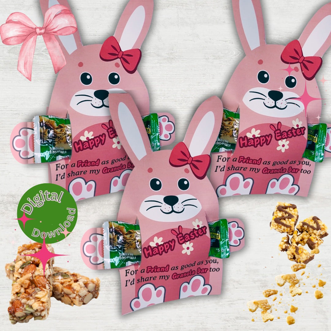 Granola Bar Bunny Easter Basket Gift for School Friends Boys Girls Easter Instant Download Printable Cute Bunny Snack Bag Topper Gift