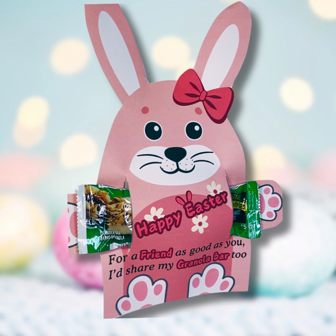 Granola Bar Bunny Easter Basket Gift for School Friends Boys Girls Easter Instant Download Printable Cute Bunny Snack Bag Topper Gift