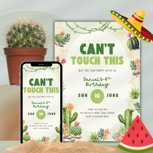 Cactus Theme Birthday Party Invitation Succulent Theme Invites Desert Chic