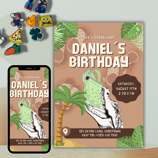 Editable Croc Birthday Party Invitation Canva Template Personalized Digital Download