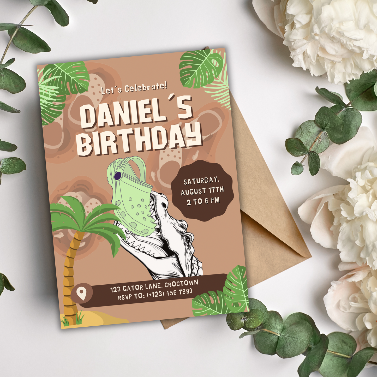 Editable Croc Birthday Party Invitation Canva Template Personalized Digital Download