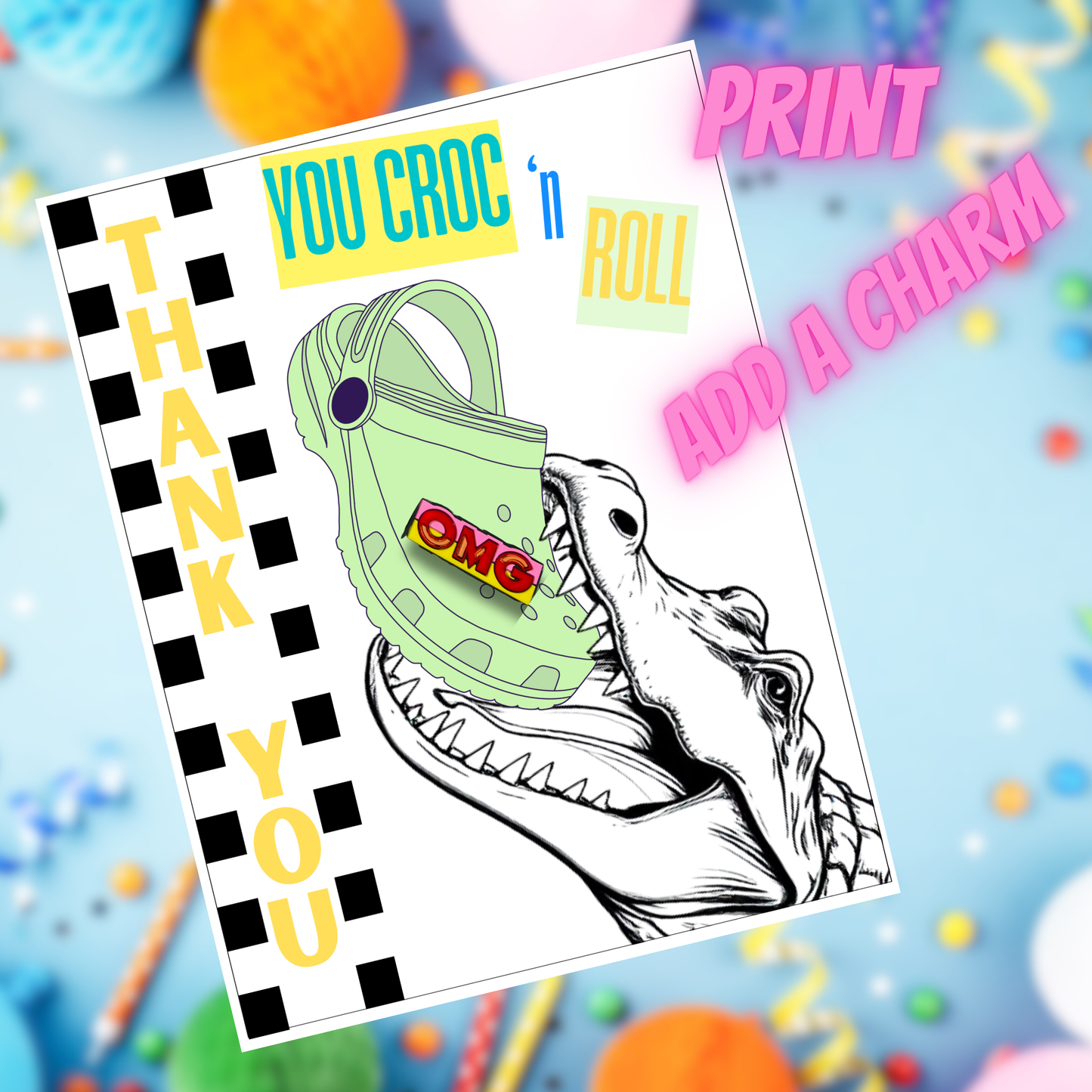 Croc Birthday Party Invitation Thank You Tags Instant Personalized Editable Template