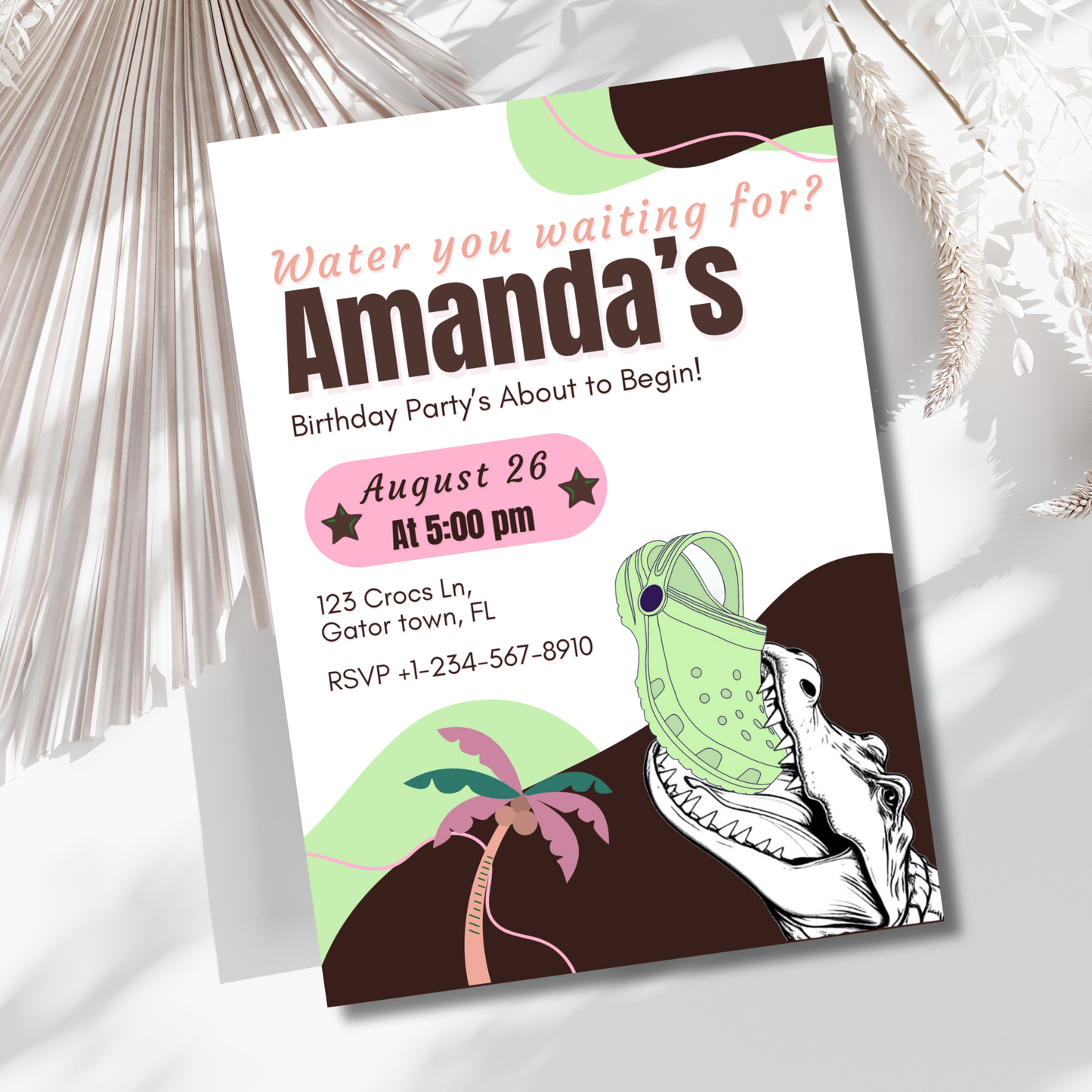 Editable Croc Birthday Party Invitation Personalized Template Crocodile Pool Party Invite