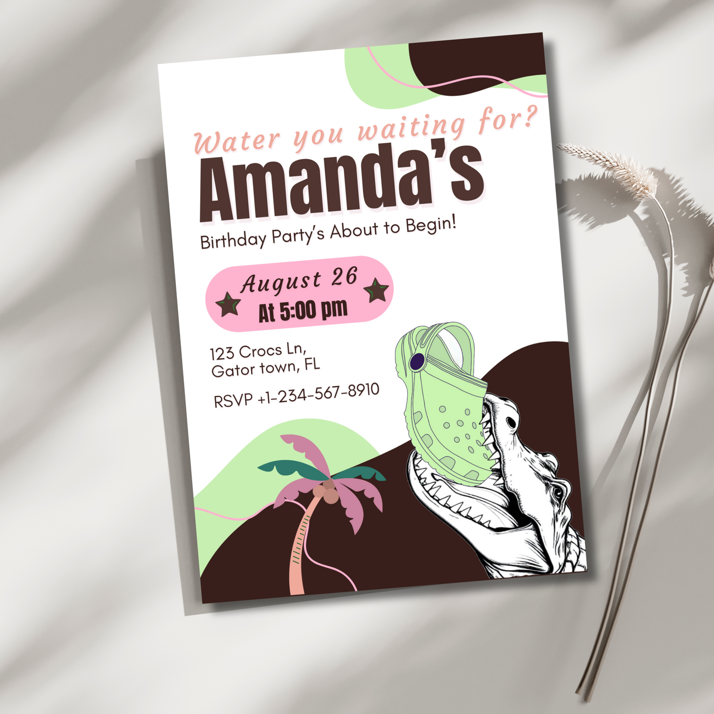 Editable Croc Birthday Party Invitation Personalized Template Crocodile Pool Party Invite