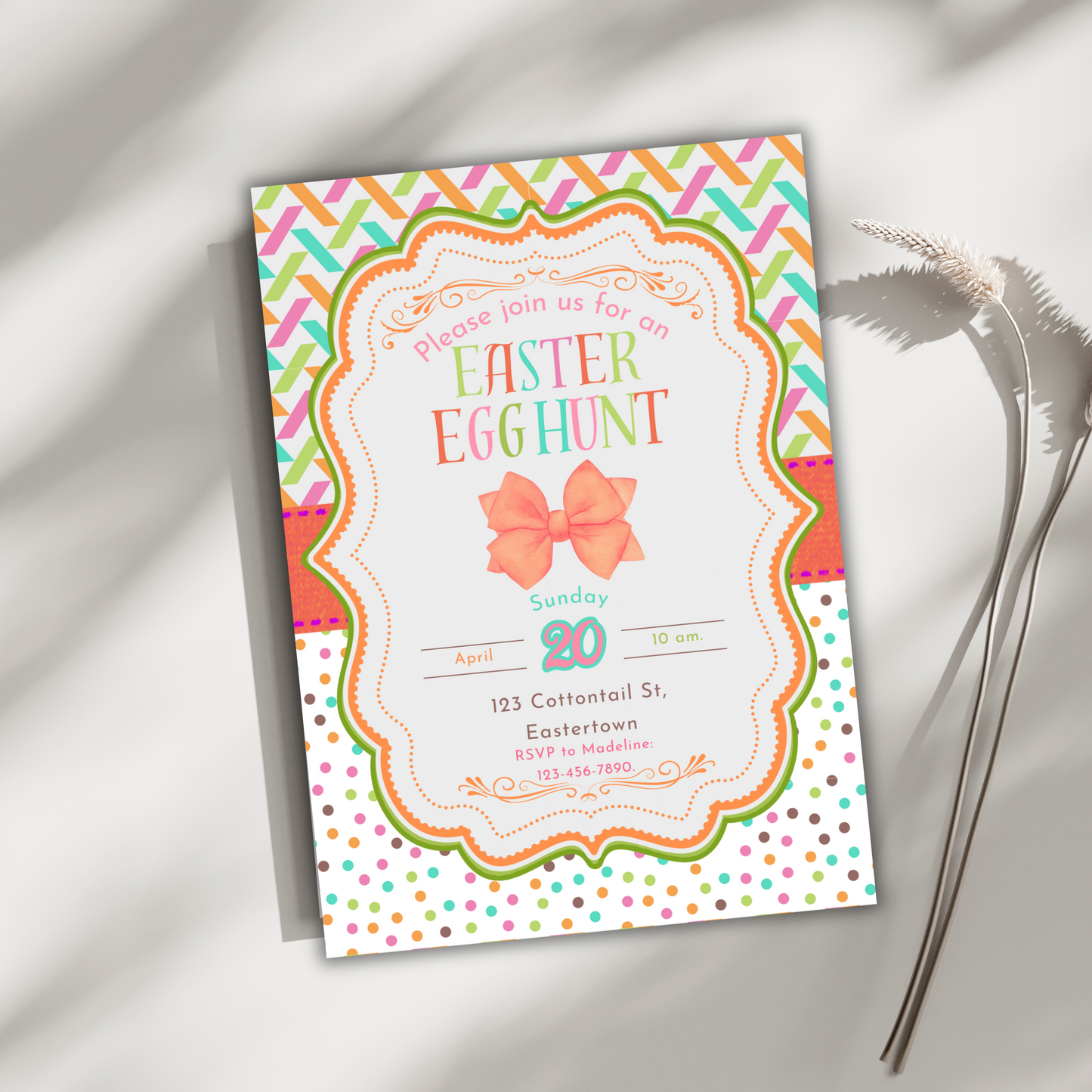 Easter Egg Hunt Invitation Editable Digital Download, Easter Lunch Brunch Dinner Invites Printable Canva Custom and Personalized Templates