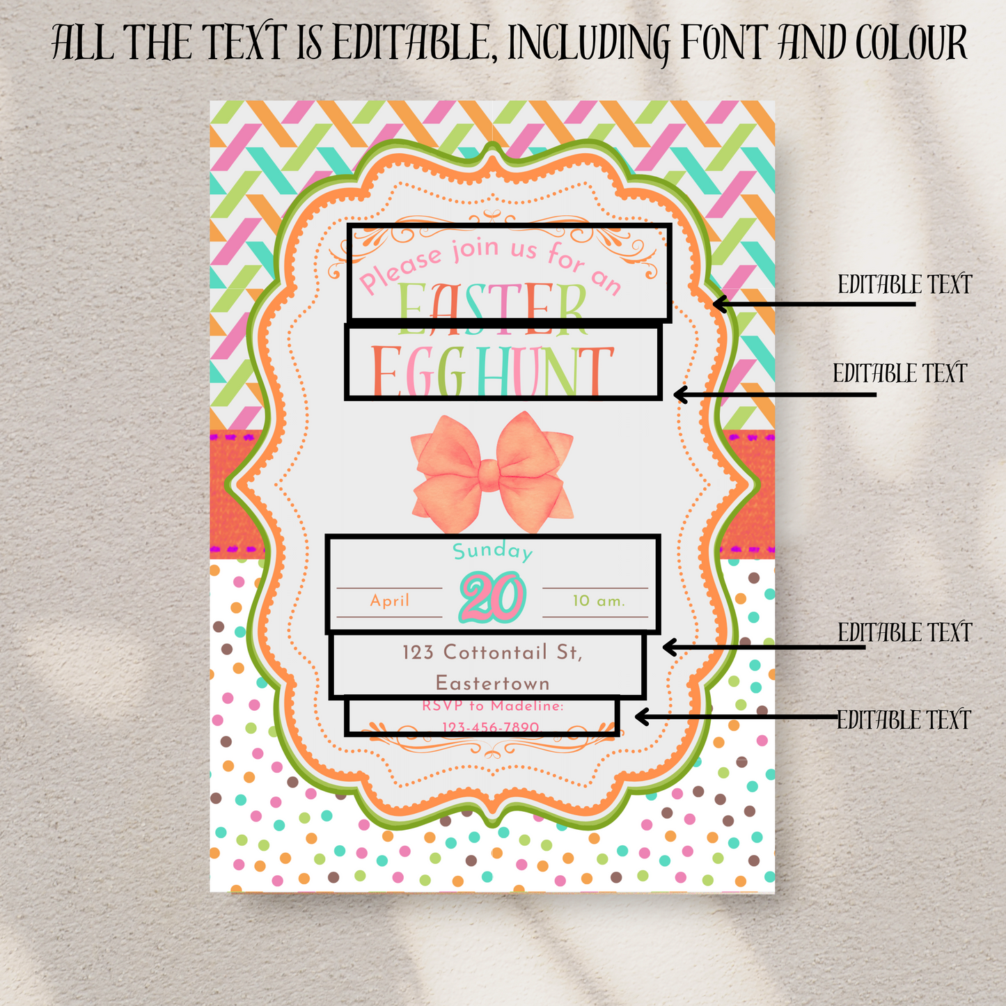 Easter Egg Hunt Invitation Editable Digital Download, Easter Lunch Brunch Dinner Invites Printable Canva Custom and Personalized Templates