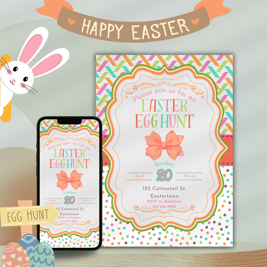 Easter Egg Hunt Invitation Editable Digital Download, Easter Lunch Brunch Dinner Invites Printable Canva Custom and Personalized Templates