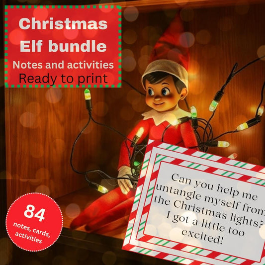Holiday Elf notes cards activities bundle, Miniature Prop Kit Digital Download File Printable customizable Christmas Holiday ELF ideas