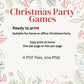 Christmas party games, printable games dinner table riddles scavenger holiday edition bundle truth dare mad libs trivia selfie elf snowman