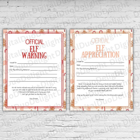 Elf WARNING/APPRECIATION Letters, behaviour letter for children, Holiday, Christmas printable PDF, Santa Naughty Nice list, Minimalist Beige