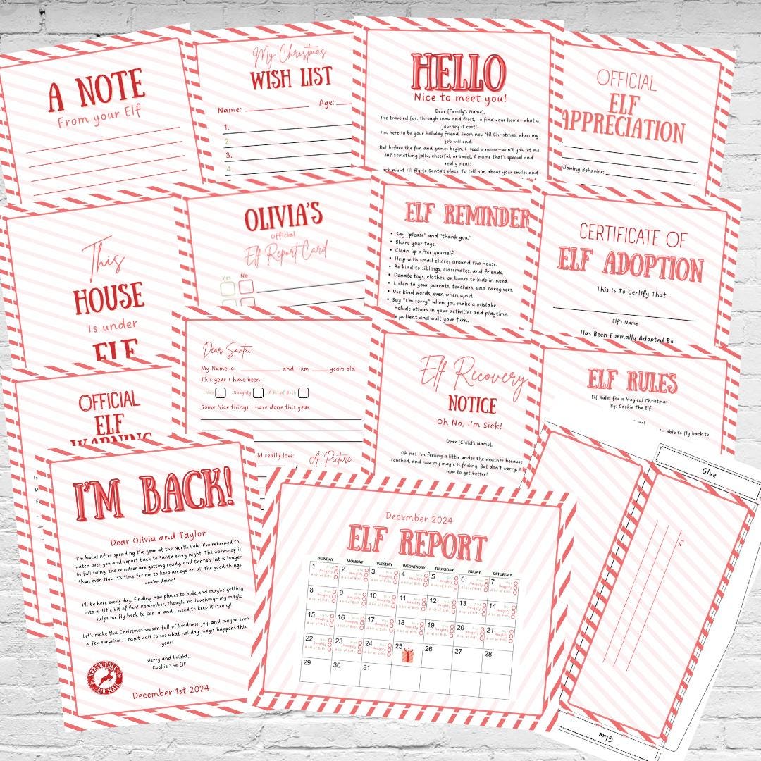 30+ Value set Elf Customizable letters, Christmas bundle, kids activities, Santa letter Wish list + Extras. Elf Set, editable, minimalist