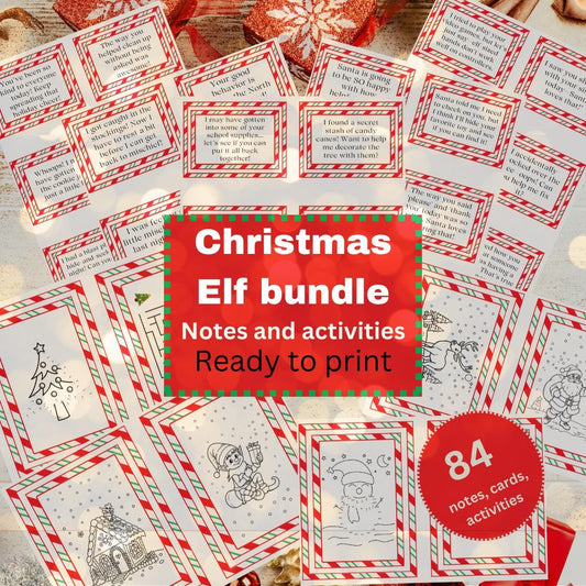 Holiday Elf notes cards activities bundle, Miniature Prop Kit Digital Download File Printable customizable Christmas Holiday ELF ideas