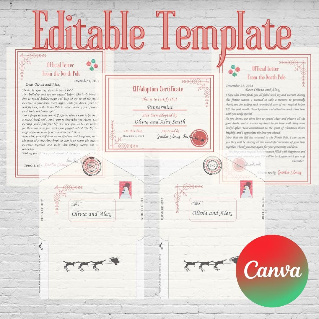 Magical Elf Welcome letters Customizable Letters, Christmas Elf Props, Welcome Elf, Adoption certificate Santa Claus Printable