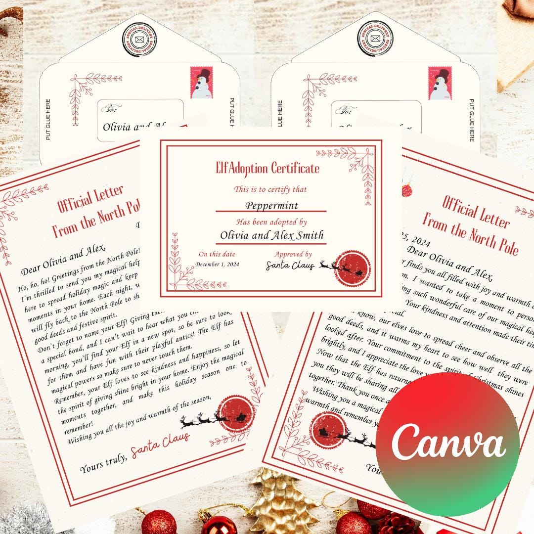 Magical Elf Welcome letters Customizable Letters, Christmas Elf Props, Welcome Elf, Adoption certificate Santa Claus Printable