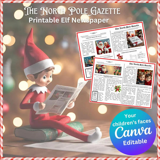 Editable Customizable Personalized Holiday Elf Newspaper, Miniature Prop, Digital Download File Printable Christmas Elf ideas template