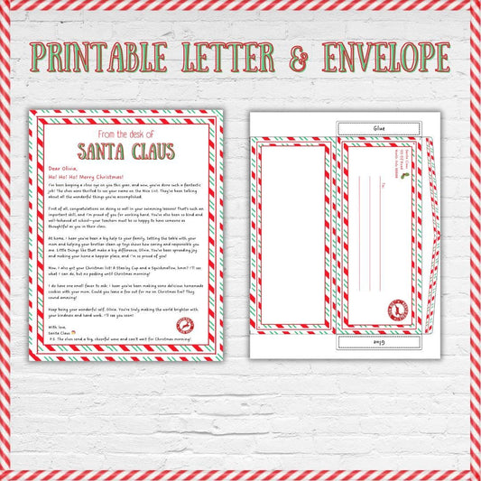 Customizable Santa Claus Letter Canva Editable, Christmas elf, Santa reply postal mail with Envelope Printable. Minimalistic, holiday fun