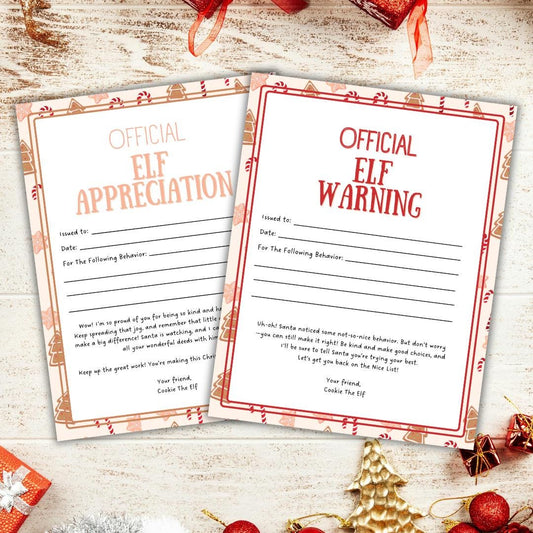 Elf WARNING/APPRECIATION Letters, behaviour letter for children, Holiday, Christmas printable PDF, Santa Naughty Nice list, Minimalist Beige
