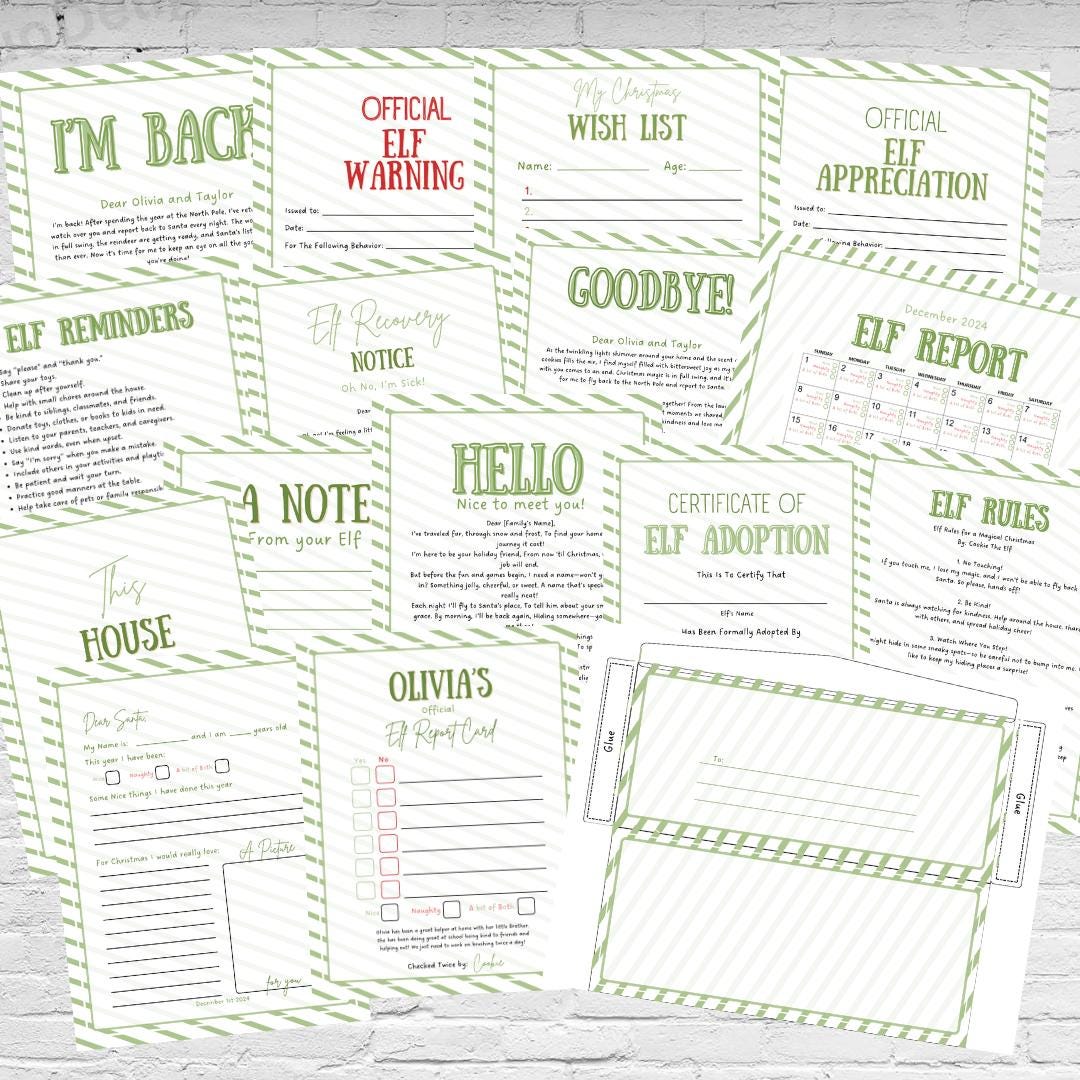 30+ Value set Elf Customizable letters, Christmas bundle, kids activities, Santa letter Wish list + Extras. Elf Set, editable, minimalist