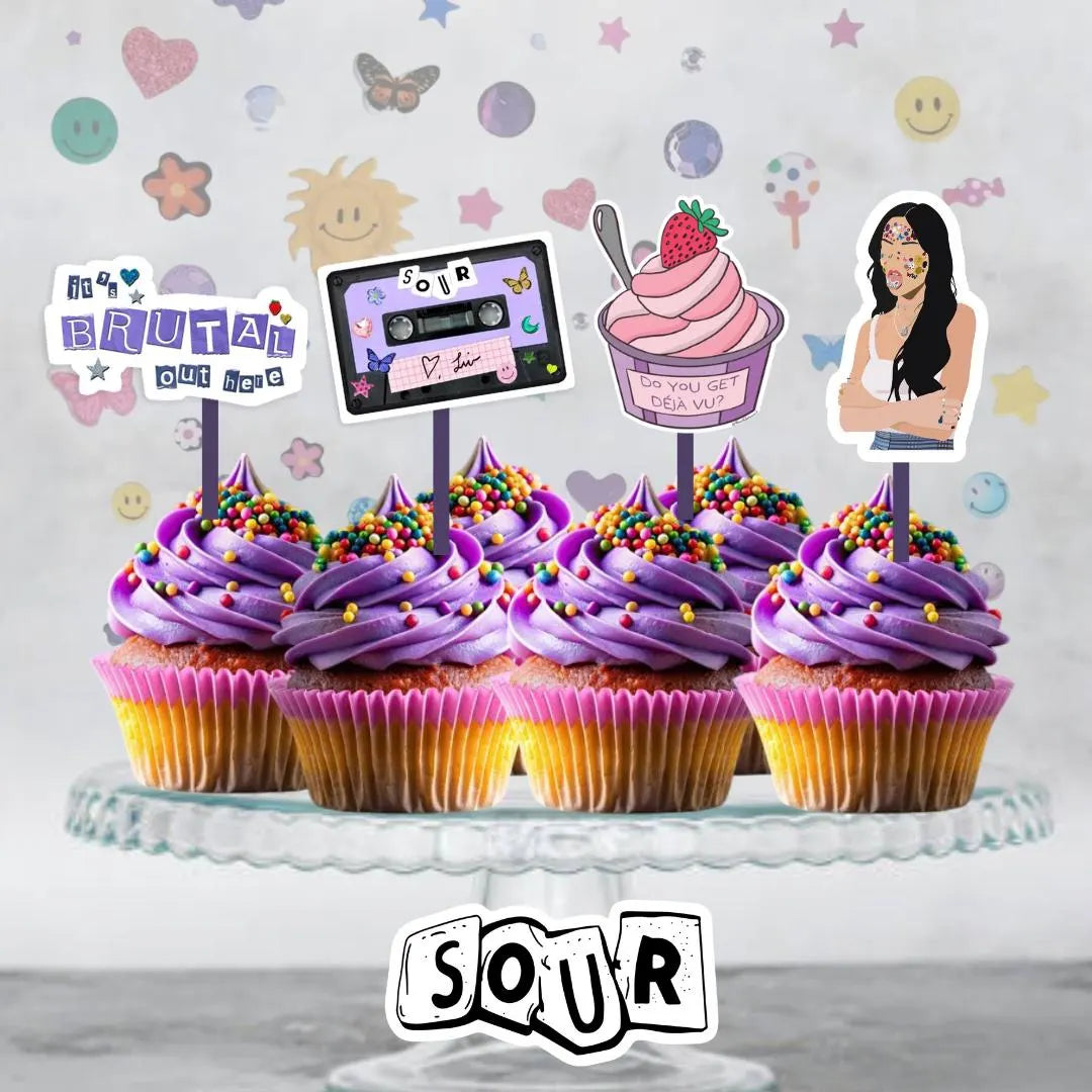 Pop Singer Themed Purple Cupcake treat toppers, inspired by Olivia cake topper, pop star party kids, teen, adult. Birthday decor