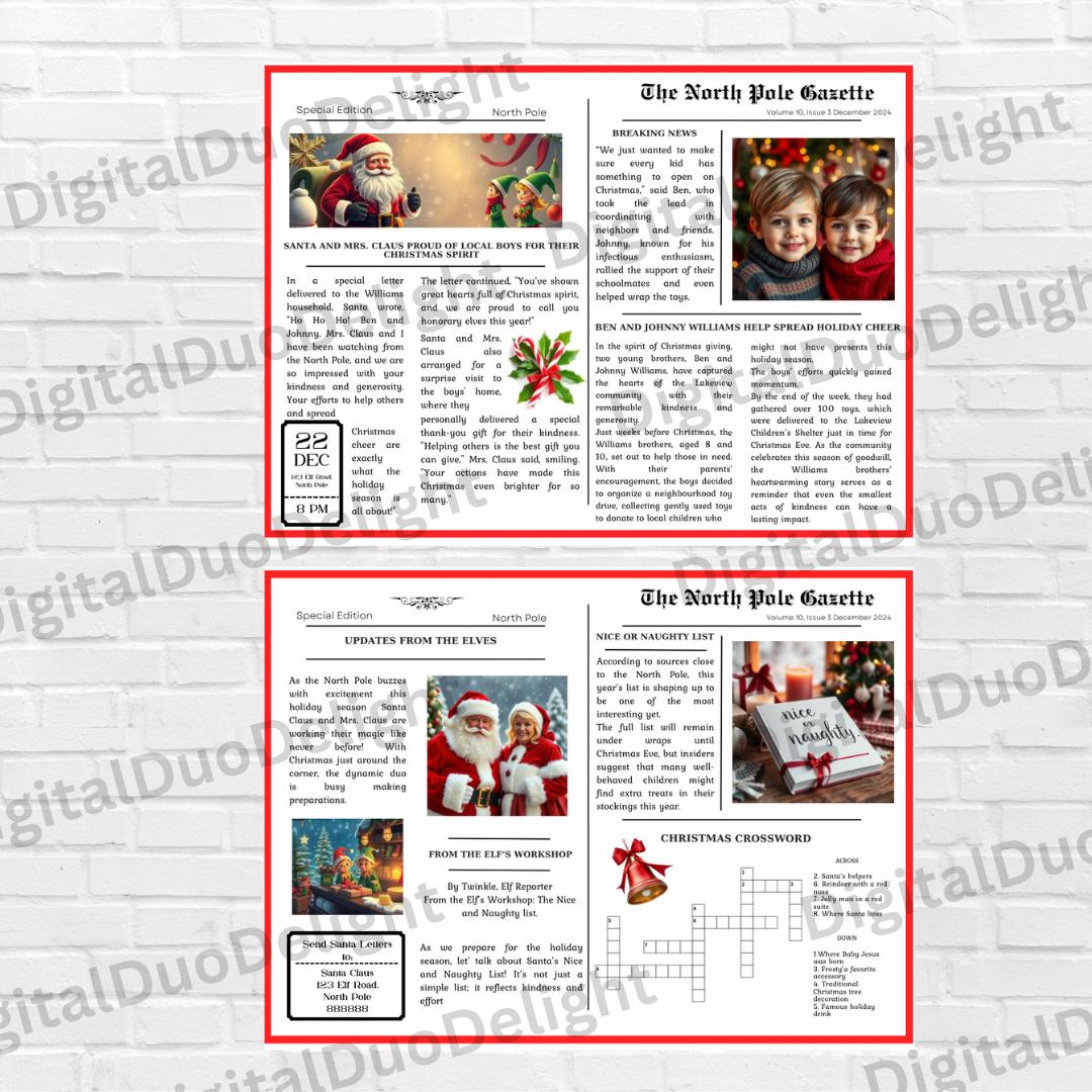 Editable Customizable Personalized Holiday Elf Newspaper, Miniature Prop, Digital Download File Printable Christmas Elf ideas template