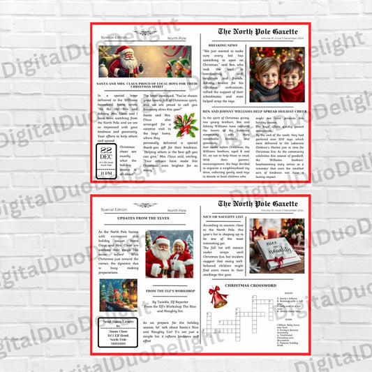 Editable Customizable Personalized Holiday Elf Newspaper, Miniature Prop, Digital Download File Printable Christmas Elf ideas template