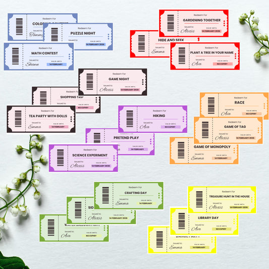 Customizable Editable Kids Coupons digital easy download birthdays Christmas anniversary valentines day gift ideas special events parties